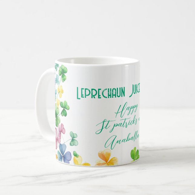 Leprechaun Juice Inside bunte Blätter Kaffeetasse (Vorderseite Links)