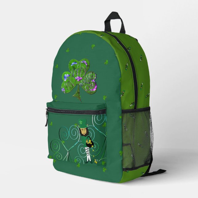 Leprechaun Kleeblatt Aquamarine Druckausschnitt Nä Bedruckter Rucksack (Rückseitige Ecke Rechts)