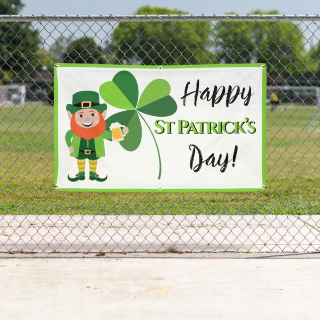 Leprechaun Kleeblatt Happy St Patrick's Day Banner (Insitu)