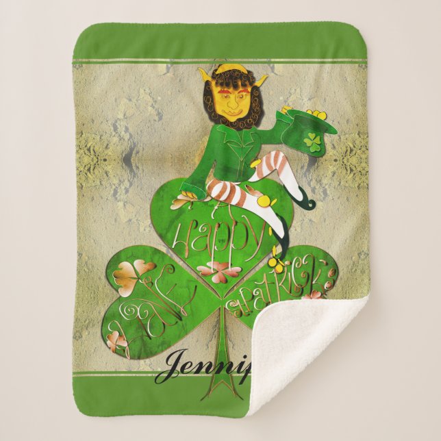 Leprechaun Kleeblatt "Happy St. Patrick's" Sherpadecke (Vorderseite)