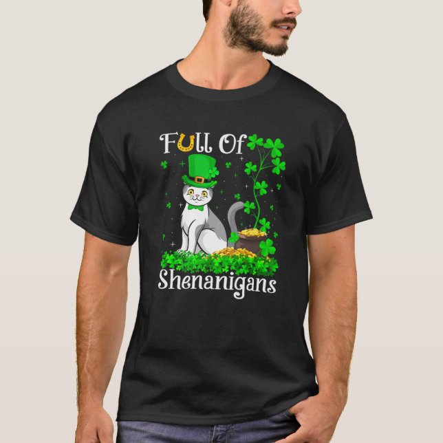 Leprechaun Kleeblatt Leaf Scottish Fold Cat St Pat T-Shirt (Vorderseite)