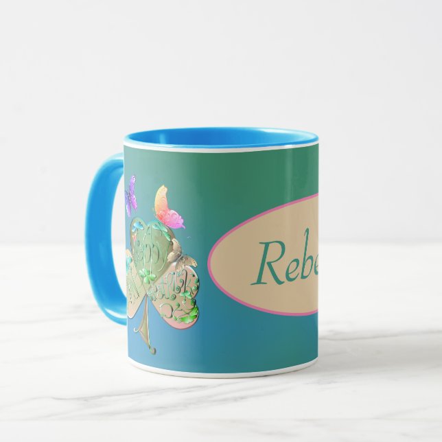 Leprechaun Kleeblatt St. Patrick's w/Name Tasse (Vorderseite Links)