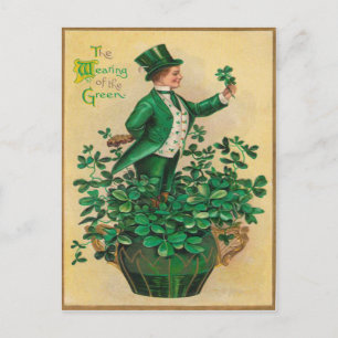 Leprechaun Kleeblatt Tonpfeife Harfe von Erin Postkarte