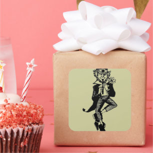 Leprechaun mit Flute Quadratischer Aufkleber