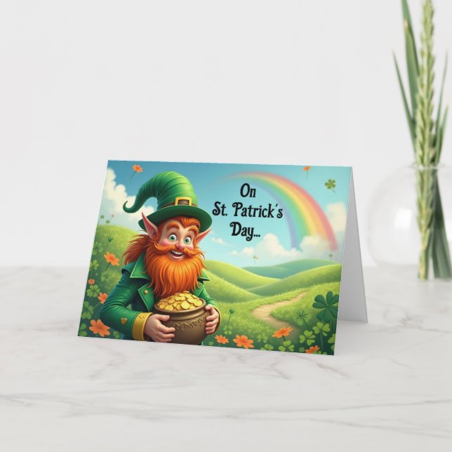 Leprechaun mit Gold Grußkarte Karte (Vorderseite)
