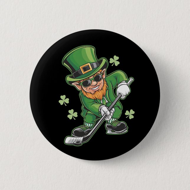 Leprechaun Playing Hockey St Patrick's Day Button (Vorderseite)