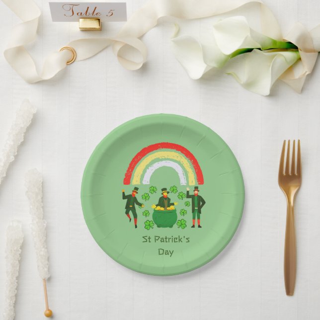 Leprechaun Pot of Gold Rainbow St Patrick's Day Pappteller (Hochzeit)