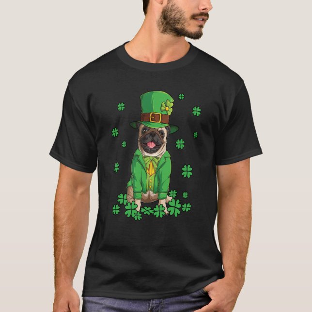 Leprechaun Pug St Patrick's Day Shamrock Dog T-Shirt (Vorderseite)