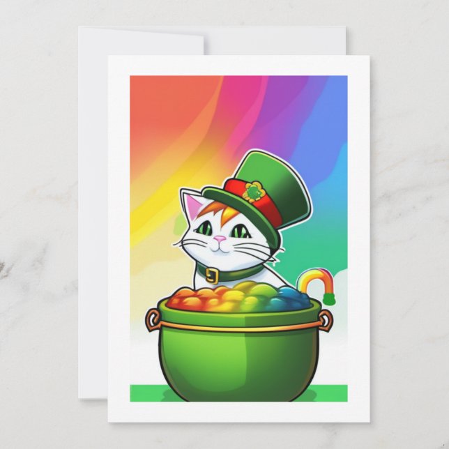 Leprechaun Rainbow Cat Feiertagskarte (Vorderseite)