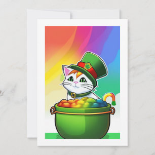 Leprechaun Rainbow Cat Feiertagskarte