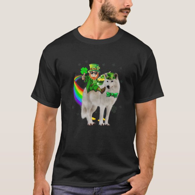 Leprechaun Riding Samoyed Dog St Patricks Day Sham T-Shirt (Vorderseite)