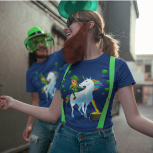 Leprechaun Riding Unicorn Pot of Gold St Patrick's T-Shirt