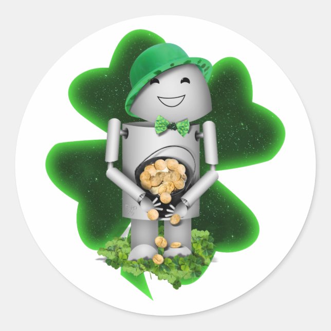 Leprechaun Robot St. Patrick's Day Runder Aufkleber (Vorderseite)