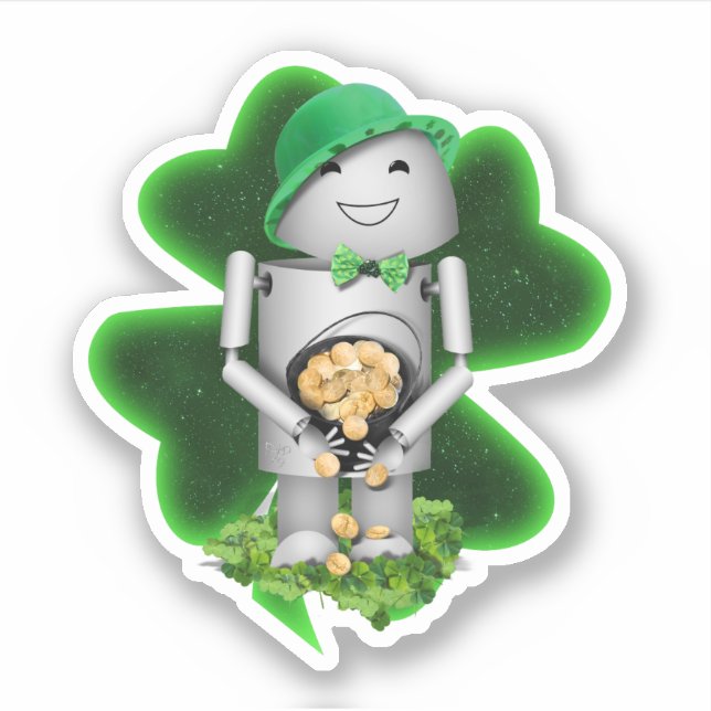 Leprechaun-Roboter St. Patrick's Day Aufkleber (Vorderseite)