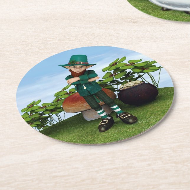 Leprechaun Runder Pappuntersetzer (Angewinkelt)
