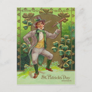 Leprechaun Shamrock Shillelagh Tonpfeife Postkarte