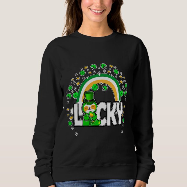 Leprechaun Sloth Lucky Irish Kleeblatt Sweatshirt (Vorderseite)