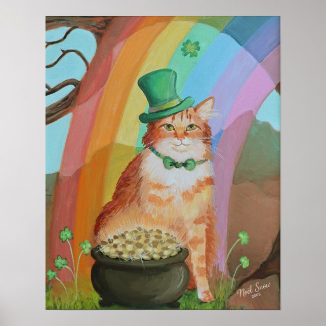 Leprechaun St. Patrick’s Day Tabby Cat Wall Art Poster (Vorne)