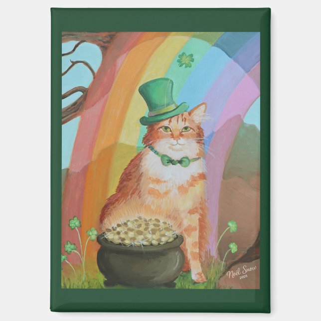 Leprechaun St. Patrick’s Day Tabby-Katze Magnet (Vorderseite)