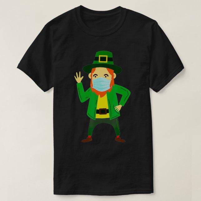 Leprechaun St Patricks Day Funny Face Mask Quarant T-Shirt (Design vorne)