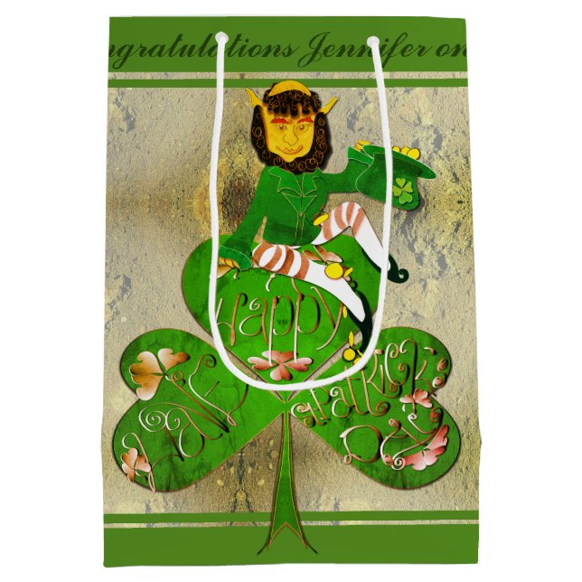 Leprechaun St. Patrick's Day Geschenktasche Mittlere Geschenktüte (Rückseite)