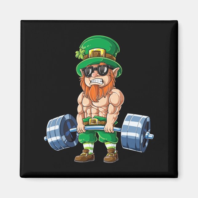 Leprechaun St. Patricks Day Gewichtheben Magnet (Vorne)