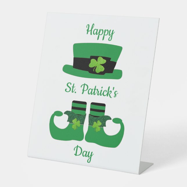 Leprechaun St. Patricks Day Green Black Sockelschild (Vorderseite)
