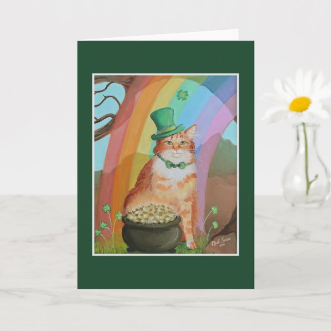 Leprechaun St. Patrick's Day Tabby Cat Karte (Kleine Pflanze)