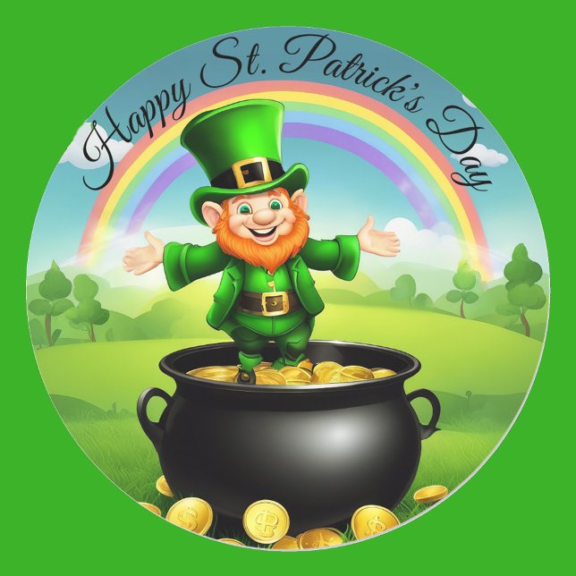 Leprechaun St. Patrick's Pot of Gold Rainbow Runder Aufkleber (Von Creator hochgeladen)