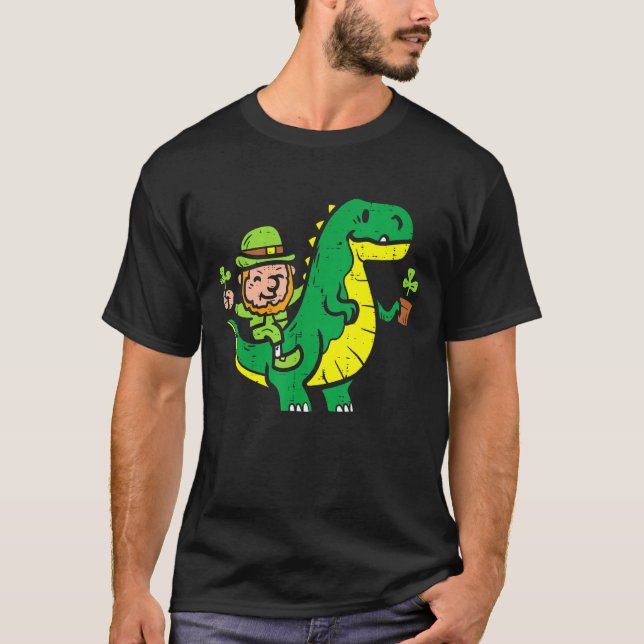 Leprechaun T Rex Dinosaur Kleeblatt St Patrick Day T-Shirt (Vorderseite)