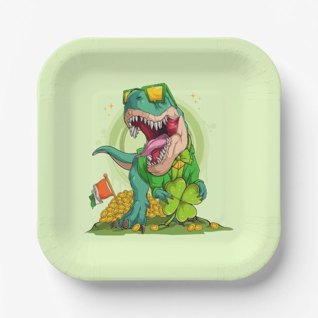 Leprechaun T-Rex St. Patrick's Day Pappteller (Vorderseite)