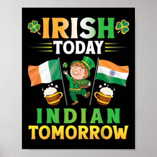 Leprechaun Tancing Flags Beer Irish Today Indian T Poster