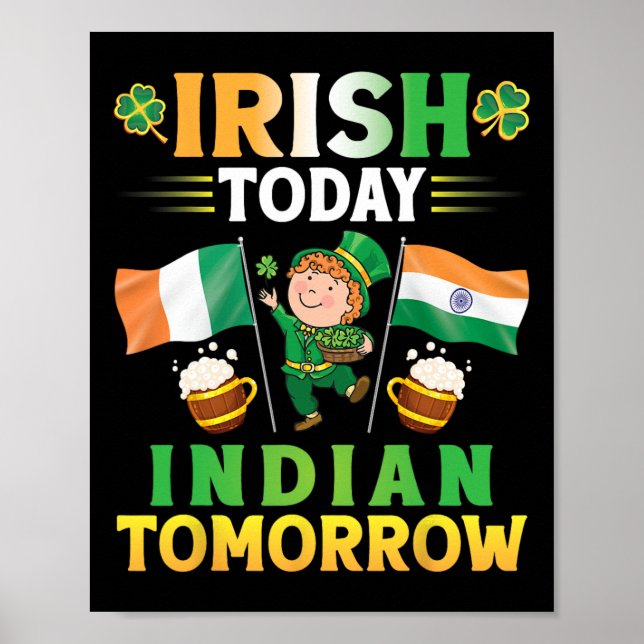 Leprechaun Tancing Flags Beer Irish Today Indian T Poster (Vorne)