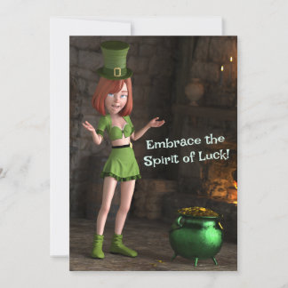 Leprechaun Toon Girl Feiertagskarte