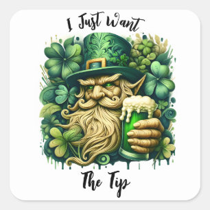 Leprechaun und Bier Quadratischer Aufkleber