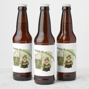 Leprechaun und Grüner Beer St. Patrick's Day Bierflaschenetikett