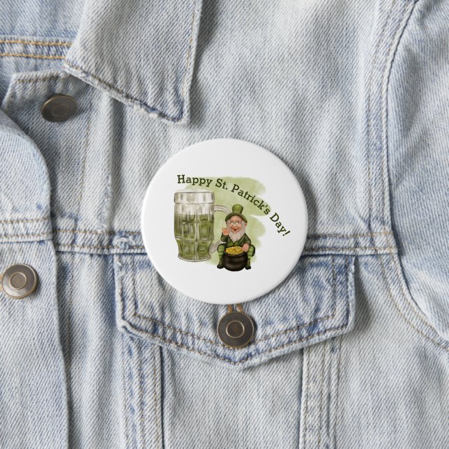 Leprechaun und Grüner Beer St. Patrick's Day Button (Beispiel)