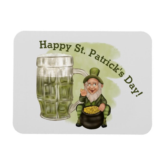 Leprechaun und Grüner Beer St. Patrick's Day Magnet (Horizontal)