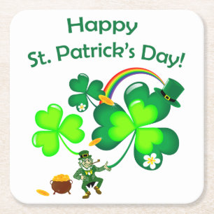 Leprechaun und Kleeblatt Rechteckiger Pappuntersetzer