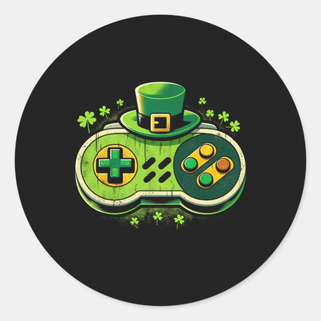 Leprechaun-Videospiel-Controller St. Paddys-Spiele Runder Aufkleber (Vorderseite)