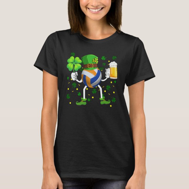 Leprechaun Volleyball Ball Beer Glass Shamrock Pat T-Shirt (Vorderseite)