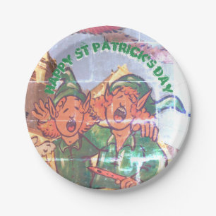 Leprechauns Decorated Window St Patrick Paper Plat Pappteller