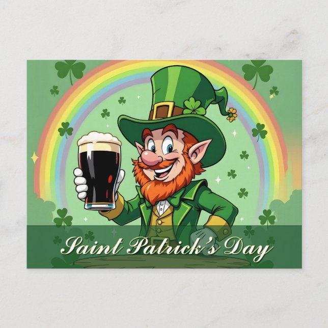 Leprechauns Jubel unter dem Regenbogen Postkarte (Vorderseite)