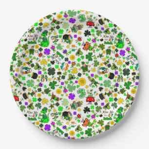 Leprechauns Kleeblatts Gold Mushrooms Kiss Me Pappteller