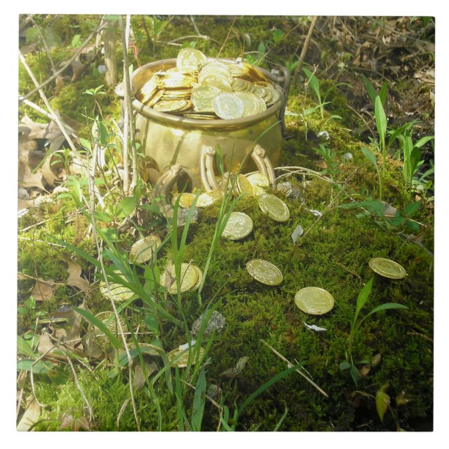 "Leprechaun's Pot of Gold in Moss!" Fliese (Vorderseite)