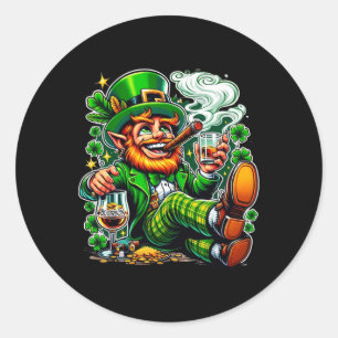 Leprechauns St. Paddys Tag Bourbon und Zigarren  Runder Aufkleber