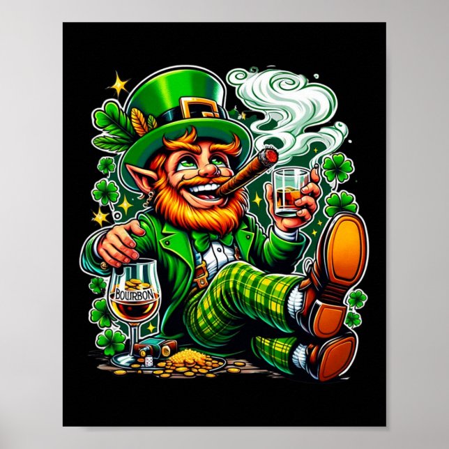 Leprechaun's St. Patrick's Day Bourbon und Zigarre Poster (Vorne)