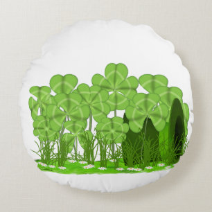 Leprechaun's Top Hat Lying im Bereich der Kleeblät Rundes Kissen