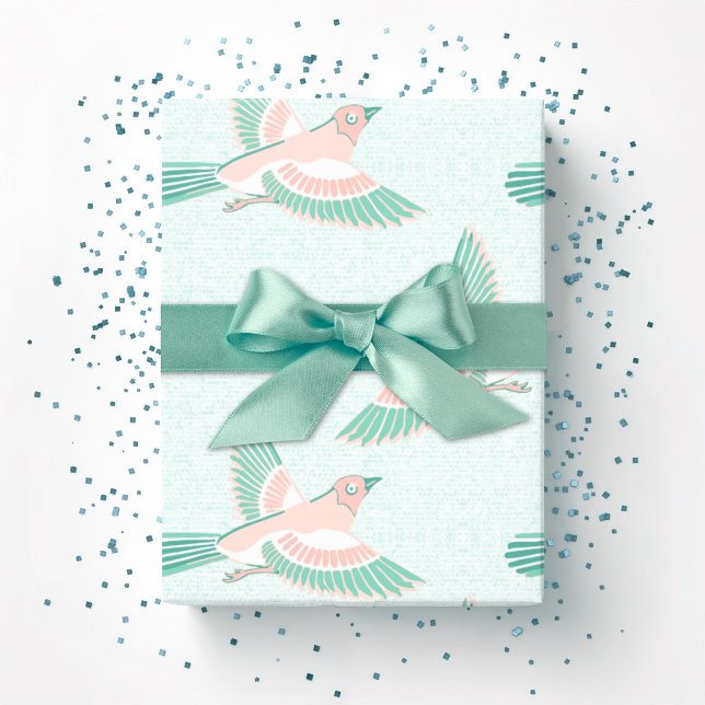 Lerche in Türkis und Flamingo Geschenkpapier (Von Creator hochgeladen)