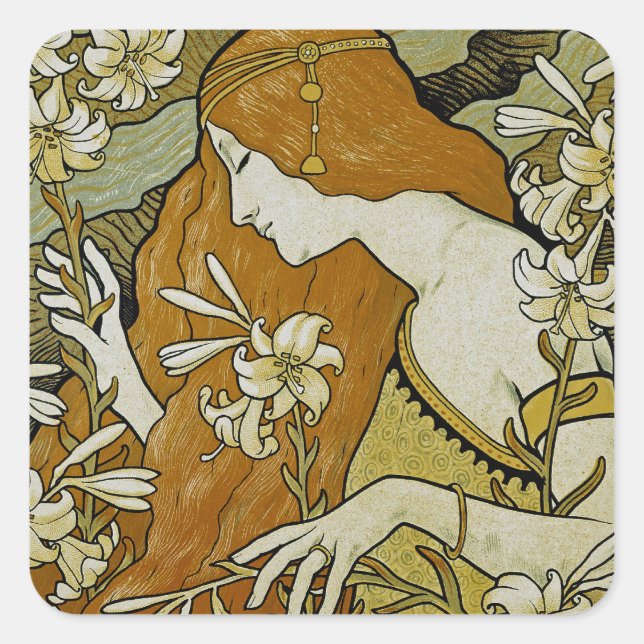 L'Ermitage Art Nouveau Quadratischer Aufkleber (Vorderseite)